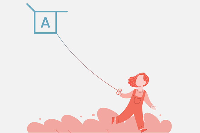 Ilustración de una niña con una cometa que tiene el logotipo de Aragón Open Data