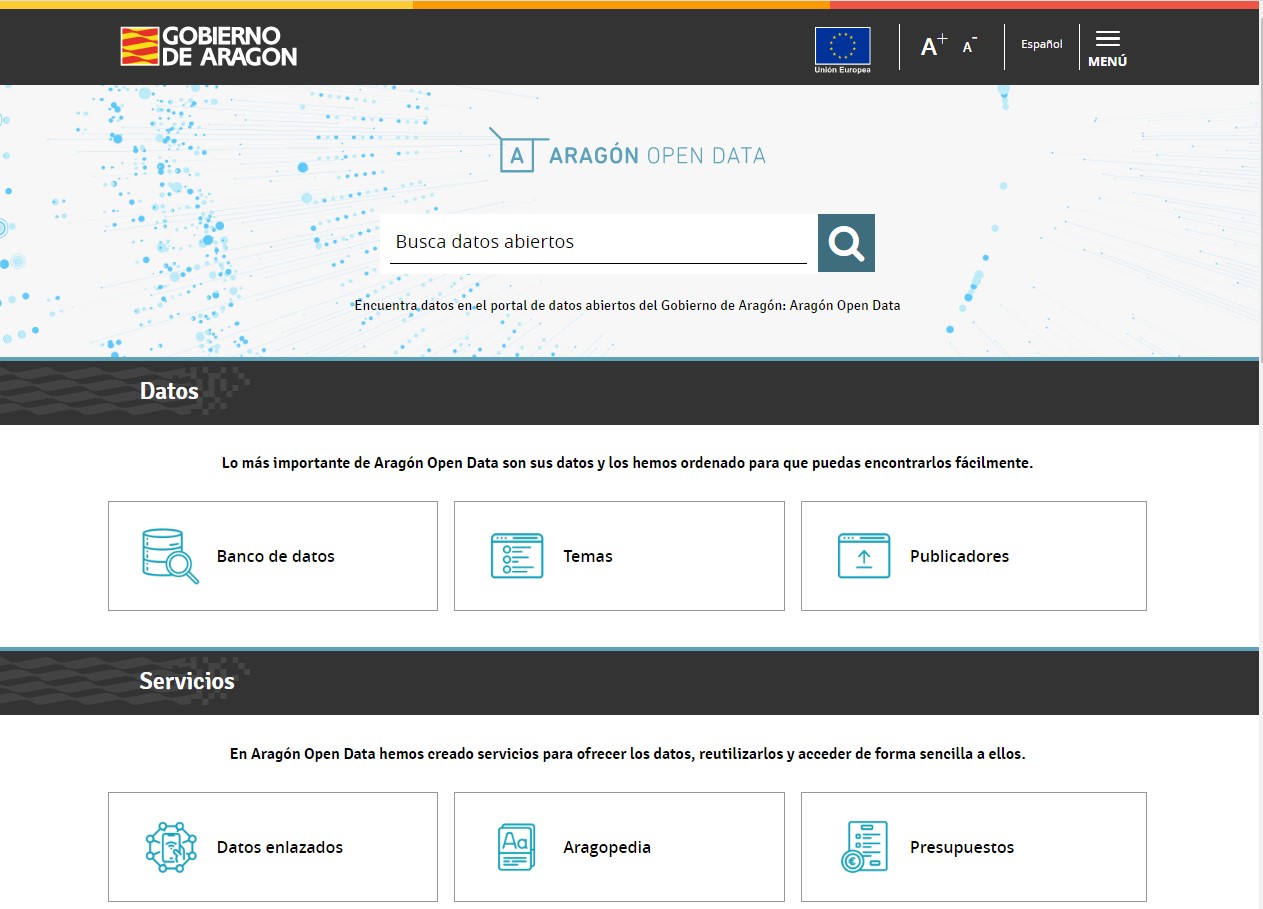 Página HOME del nuevo portal Open Data Aragón