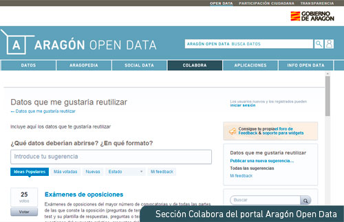 Sección Colabora del portal Aragón Open Data