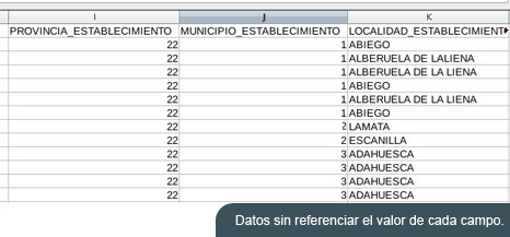 Datos sin referenciar el valor de cada campo.